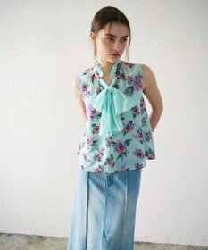 GRACE CONTINENTAL エスニックフラワー刺繍トップ ライトグリーン