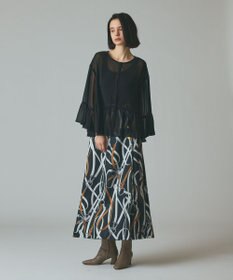 GRACE CONTINENTAL ベルトプリントアシメプリーツスカート ブラック