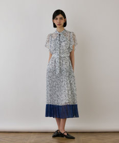 GRACE CONTINENTAL ボウタイプリーツプリントワンピース ブルー