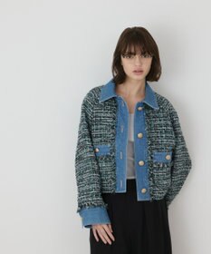 GRACE CONTINENTAL デニムコンビツイードジャケット グリーン