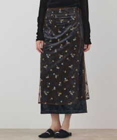 GRACE CONTINENTAL 刺繍レイヤードベロアスカート
