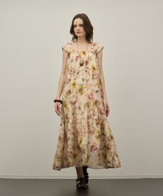 GRACE CONTINENTAL ボタニカルサラサプリントワンピース ベージュ