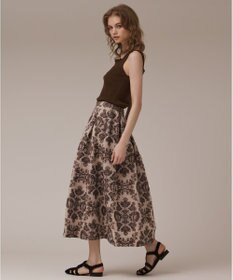 GRACE CONTINENTAL ダマスクジャガードタックスカート ブラウン