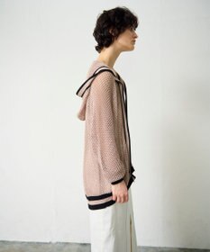 GRACE CONTINENTAL メッシュラインニットフーディ