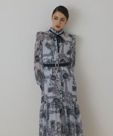 GRACE CONTINENTAL オーナメントフラワープリントワンピース ブルー