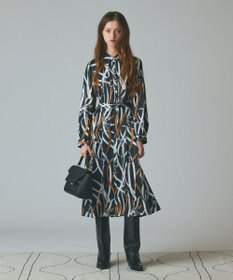 GRACE CONTINENTAL ベルトプリントシャツドレス ブラック