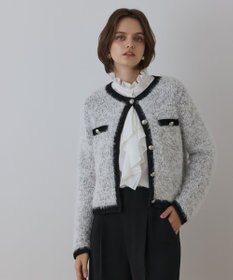 GRACE CONTINENTAL ノーカラーフェザーニットカーディガン バイカラー