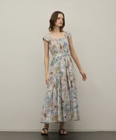 GRACE CONTINENTAL ボタニカルサラサプリントワンピース ブルー
