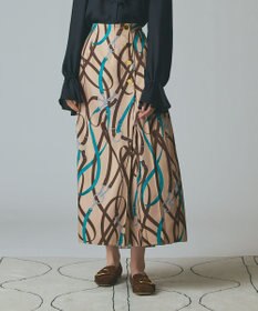 GRACE CONTINENTAL ベルトプリントアシメプリーツスカート ベージュ