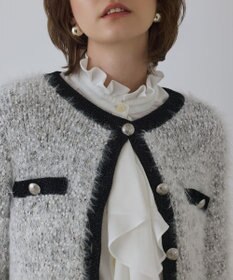 GRACE CONTINENTAL ノーカラーフェザーニットカーディガン