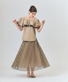 GRACE CONTINENTAL ドットembチュールスカート ベージュ