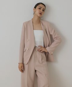 GRACE CONTINENTAL パールボタンノーカラージャケット ピンク