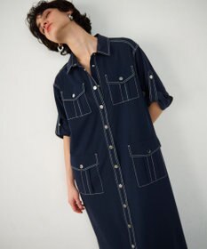 GRACE CONTINENTAL 配色ステッチワークシャツワンピース