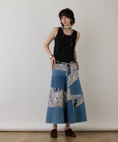 新品 グレースコンチネンタル 25SS スカーフコンビデニムスカート ネイビー スカーフコンビデニムスカート / GRACE CONTINENTAL | GRACE