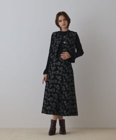 GRACE CONTINENTAL ラメフラワージャガードフレアスカート ブラック