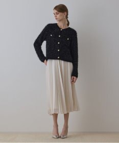 GRACE CONTINENTAL ノーカラーフェザーニットカーディガン ブラック