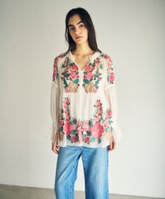 GRACE CONTINENTAL フラワー刺繍ギャザートップ