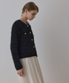 GRACE CONTINENTAL ノーカラーフェザーニットカーディガン