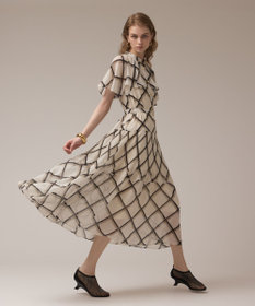 GRACE CONTINENTAL チェックプリントプリーツワンピース ベージュ