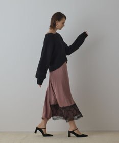 GRACE CONTINENTAL サテンレースニットワンピース ブラック