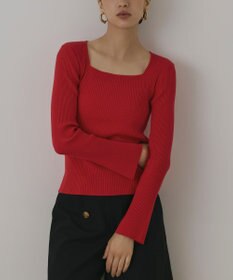 GRACE CONTINENTAL ハイゲージリブニットトップ レッド