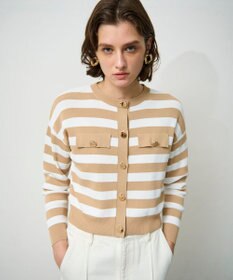 GRACE CONTINENTAL ニットボーダーカーディガン ベージュ