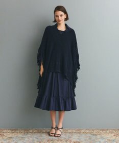 GRACE CONTINENTAL ニットフリンジケープ ネイビー
