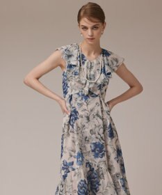 GRACE CONTINENTAL フラワープリントフリルワンピース ベージュ