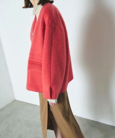 GRACE CONTINENTAL ノーカラーシャギーコート