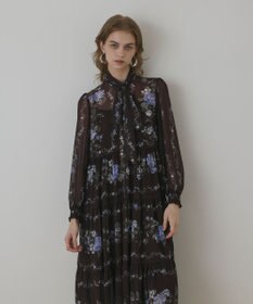 GRACECONTINENTAL フラワープリントティアードワンピース　ボルドー フラワーライン刺繍ワンピース / GRACE CONTINENTAL | GRACE