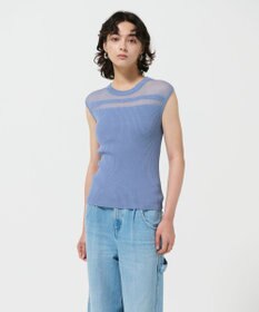 GRACE CONTINENTAL リブシアーニットトップ ブルー