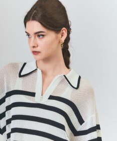 GRACE CONTINENTAL ワッフルボーダートップ