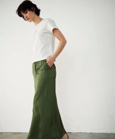 GRACE CONTINENTAL サテンストレートスカート カーキ