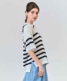 GRACE CONTINENTAL ワッフルボーダートップ