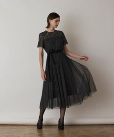 美品♡Diagram レースチュールプリーツドレス Aライン ネイビー