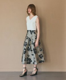 GRACE CONTINENTAL ドットボタニカルジャガードドレス