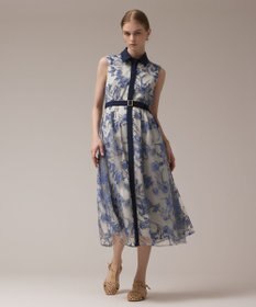 GRACE CONTINENTAL フラワー刺繍ボウタイドレス