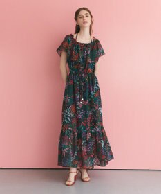 GRACE CONTINENTAL ボタニカルプリントワンピース ブラック