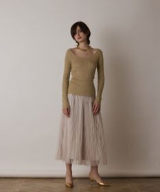 GRACE CONTINENTAL ラメリブクルーネックトップ