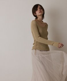 GRACE CONTINENTAL ラメリブクルーネックトップ