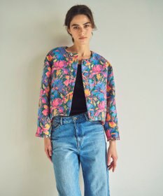 GRACE CONTINENTAL フラワージャガードノーカラージャケット