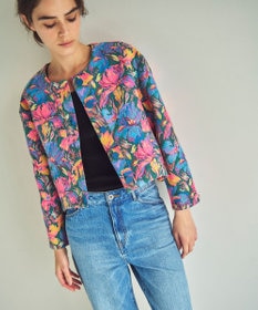 GRACE CONTINENTAL フラワージャガードノーカラージャケット