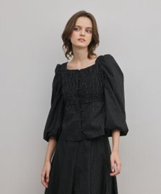 GRACE CONTINENTAL ラメドットタフタジャガードトップ ブラック