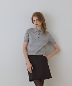 GRACE CONTINENTAL バイカラーポロニットトップ グレー
