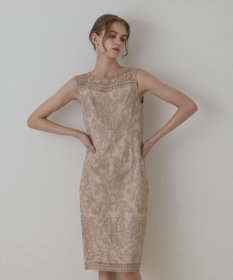 GRACE CONTINENTAL コ-ド刺繍タイトドレス ベージュ