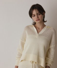 GRACE CONTINENTAL メッシュVネックニットトップ