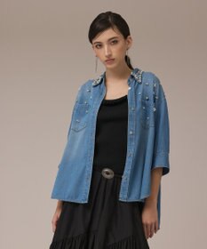 GRACE CONTINENTAL デニムハーフスリーブシャツ ブルー