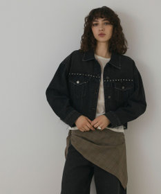 GRACE CONTINENTAL フリンジスタッズデニムジャケット ブラック