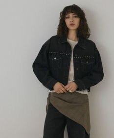GRACE CONTINENTAL フリンジスタッズデニムジャケット ブラック