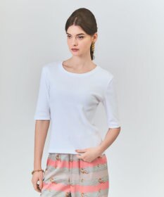 GRACE CONTINENTAL ハーフスリーブリブトップ ホワイト